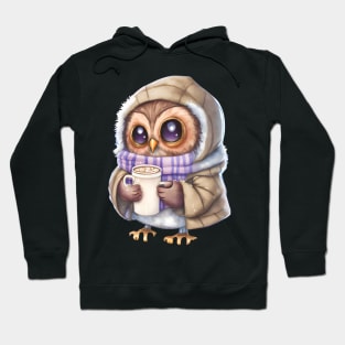 Chibi Owl Drinking Hot Chocolate cute christmas snow design series 4 Hoodie